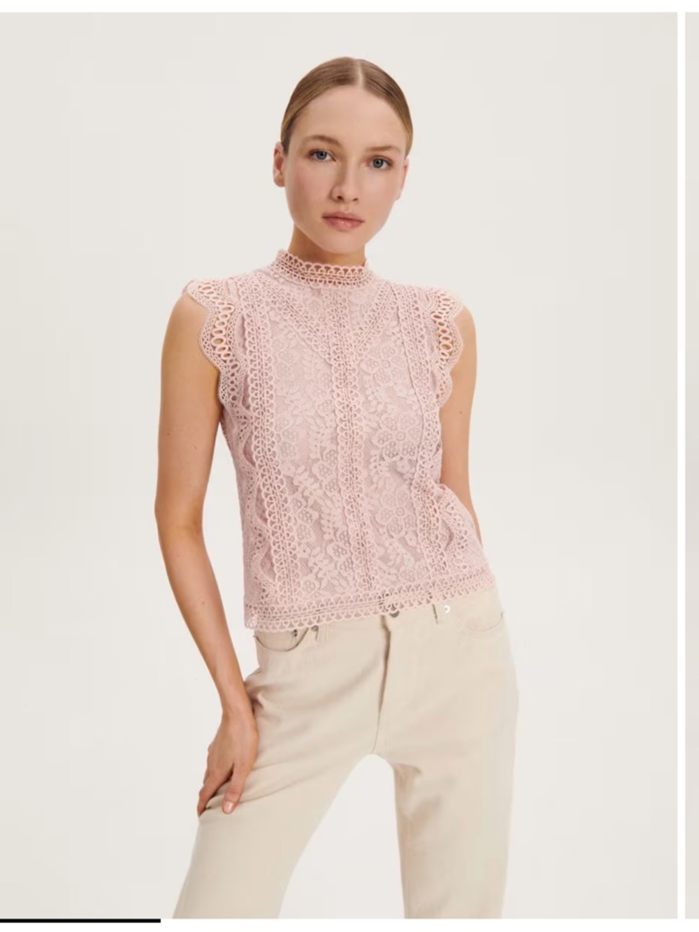 Reserved sz Large Pink Lace Sleeveless Blouse with High Neck zip back romantic